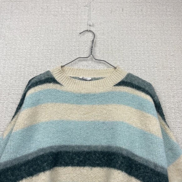 Ardene Jumper Wool Blend Crop Sweater Cozy Knit Wom L / XL Blue / Off-White - Picture 2 of 13